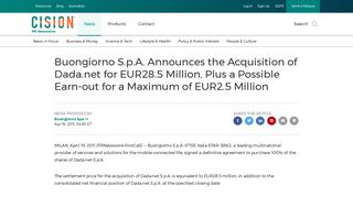 Buongiorno S.p.A. Announces the Acquisition of Dada.net for EUR28 ...