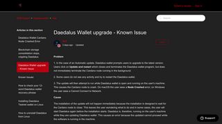 Daedalus Wallet upgrade - Known Issue – IOHK Support