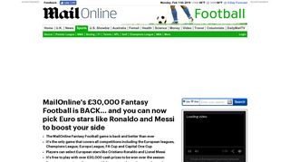 MailOnline's £30,000 Fantasy Football is BACK! | Daily Mail Online