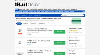10% OFF Holland and Barrett discount code | January 2019 - Daily Mail