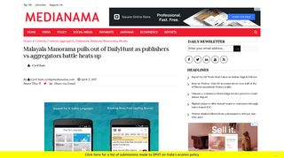 Malayala Manorama pulls out of DailyHunt as publishers vs ...