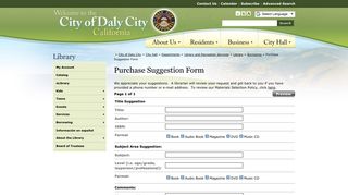 Purchase Suggestion Form - City of Daly City