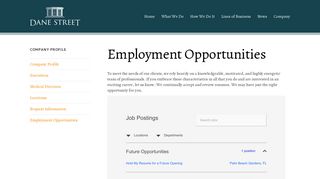 Dane Street: Company - Employment Opportunites