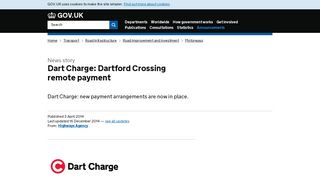 Dart Charge: Dartford Crossing remote payment - GOV.UK