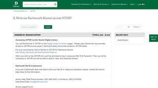 How can Dartmouth Alumni access JSTOR? - Ask Us!