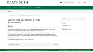 Logging in to Banner Self-Service - Technology - Dartmouth College