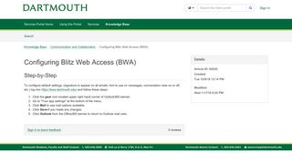Article - Configuring Blitz Web Acces... - Dartmouth Services Portal
