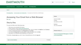 Article - Accessing Your Email from a... - Dartmouth Services Portal