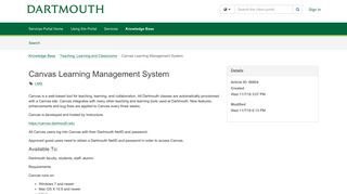 Article - Canvas Learning Management ... - Dartmouth Services Portal