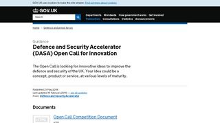 Defence and Security Accelerator (DASA) Open Call for Innovation ...
