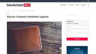 DasCoin Completes WebWallet Upgrade - Blockchain24-7