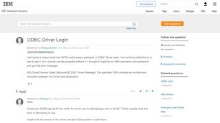 ODBC Driver Login - IBM Developer Answers