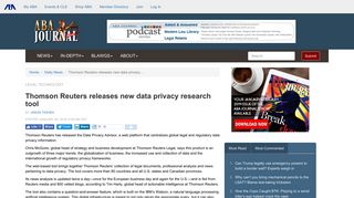 Thomson Reuters releases new data privacy research tool - ABA Journal