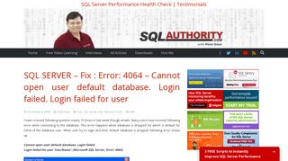 Fix : Error: 4064 - Cannot open user default database. Login failed ...