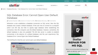 SQL Database Error: Cannot Open User Default Database