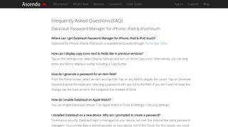 Frequently Asked Questions (FAQ) - DataVault for iOS - Ascendo Inc.
