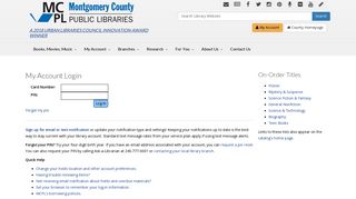 Montgomery County Public Libraries - Log In to My Account