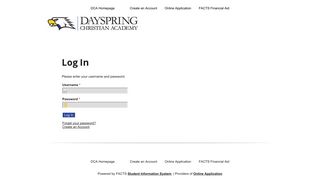 Dayspring Christian Academy - Online Application - Log In - RenWeb