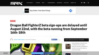 Dragon Ball FighterZ beta sign-ups are delayed until August 22nd ...
