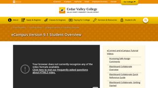 eCampus Version 9.1 Student Overview : Cedar Valley College