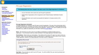 PA-Login Registration Information - Single Application for Assistance
