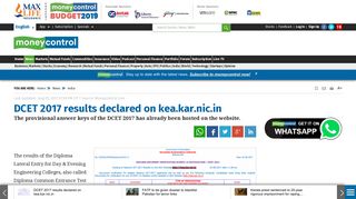 DCET 2017 results declared on kea.kar.nic.in - Moneycontrol.com