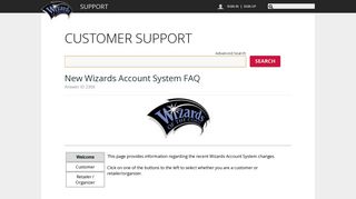 New Wizards Account System FAQ - Service