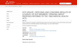 DCP update: criticisms and concerns (results of a survey of DCP ...