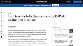 D.C. teacher tells chancellor why IMPACT evaluation is unfair - The ...