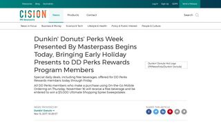Dunkin' Donuts' Perks Week Presented By Masterpass Begins Today ...