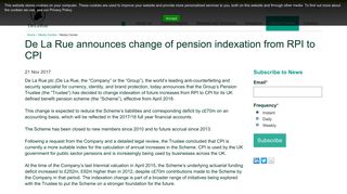 De La Rue announces change of pension indexation from RPI to CPI