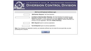 Duplicate Certificate Login Screen - DEA Diversion Control