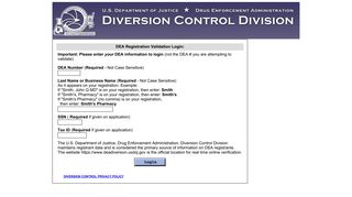 Validate Registration Login Screen - DEA Diversion Control