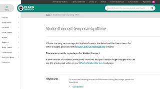StudentConnect temporarily offline | Deakin - Deakin University
