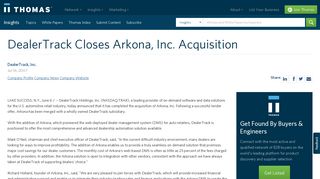 DealerTrack Closes Arkona, Inc. Acquisition - Thomas Net