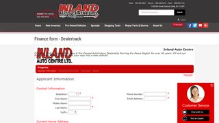 Finance form - Dealertrack | Inland Auto Centre LTD