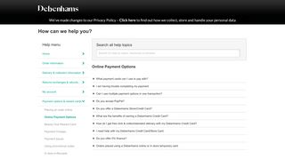 Online Payment Options - Help - Debenhams