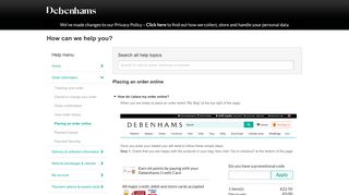 Placing an order online - Help - Debenhams