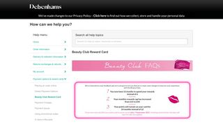 Beauty Club Reward Card - Help - Debenhams