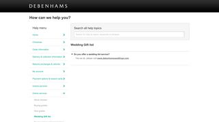 Wedding Gift list - Help - Debenhams
