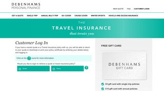 Customer Log In - Debenhams Travel Insurance