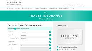 Get a quote for Debenhams Travel Insurance
