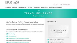Policy Documentation for Debenhams Travel Insurance