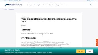 There is an authentication failure sending an email via SMTP | Pega