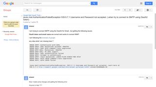 javax.mail.AuthenticationFailedException 535-5.7.1 Username and ...