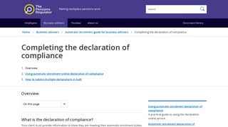 Advisers | Completing the declaration of compliance | The Pensions ...