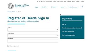 North Carolina Secretary of State Sign In Register of Deeds Sign In