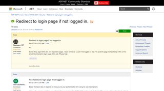Redirect to login page if not logged in. | The ASP.NET Forums