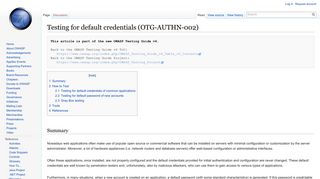 Testing for default credentials (OTG-AUTHN-002) - OWASP