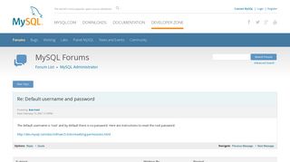 MySQL :: Re: Default username and password
